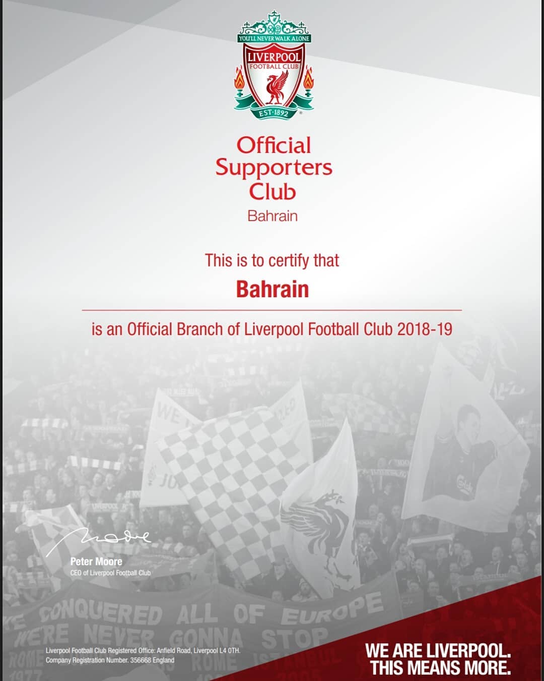 Official Branch Certificate – 2018–19