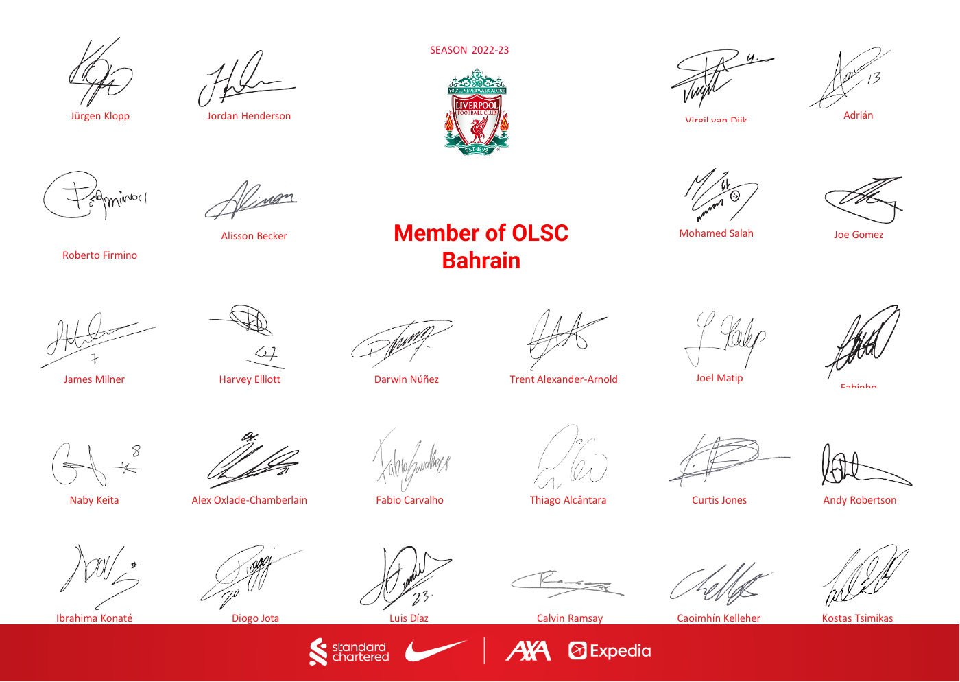 2022/23 OLSC Bahrain membership certificate with the member name concealed